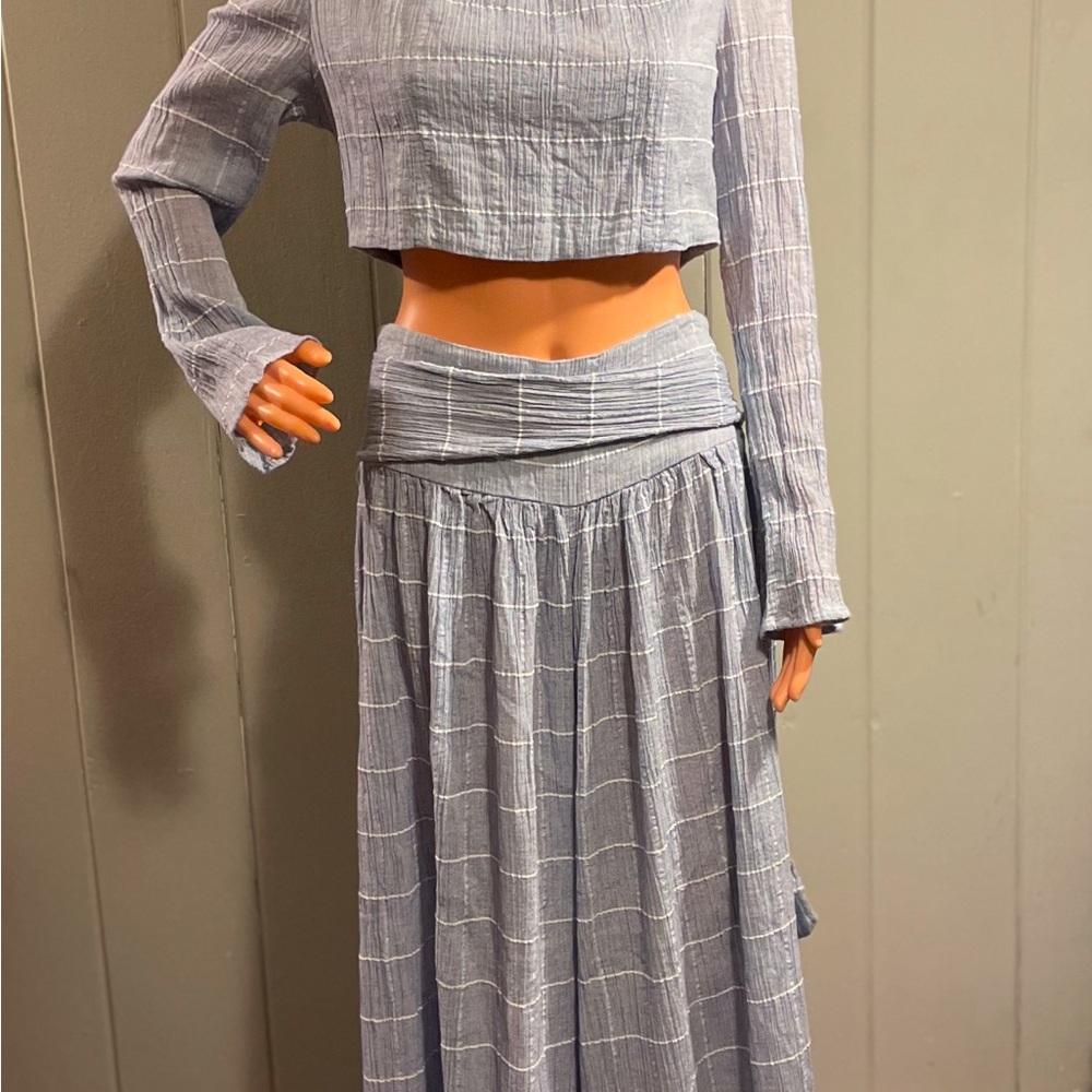 Elegant Blue Plaid Women's pants and shirt